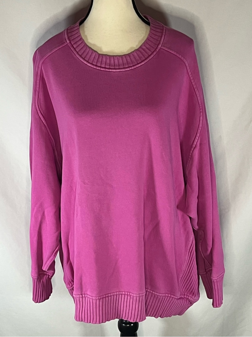 Aerie Oversized  Pink Ribbed Side Panel Fleece Pullover Crewneck Sweatshirt XL